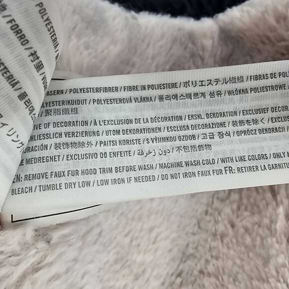 Abercrombie Kids size 13/14 Long Line Navy Blue Cream Faux Fur Coat 2 Pockets - Picture 8 of 9